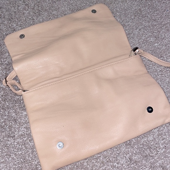 Vegan Faux Leather Beige Crossbody Studded Clutch Purse - Picture 4 of 9